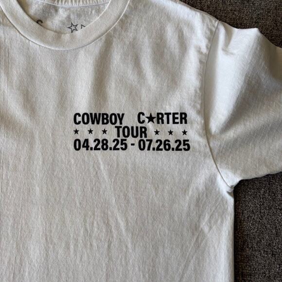 Official Sz. Small Beyonce Cowboy Carter Tour White Shirt w/Dates on Back S/S - Picture 3 of 8